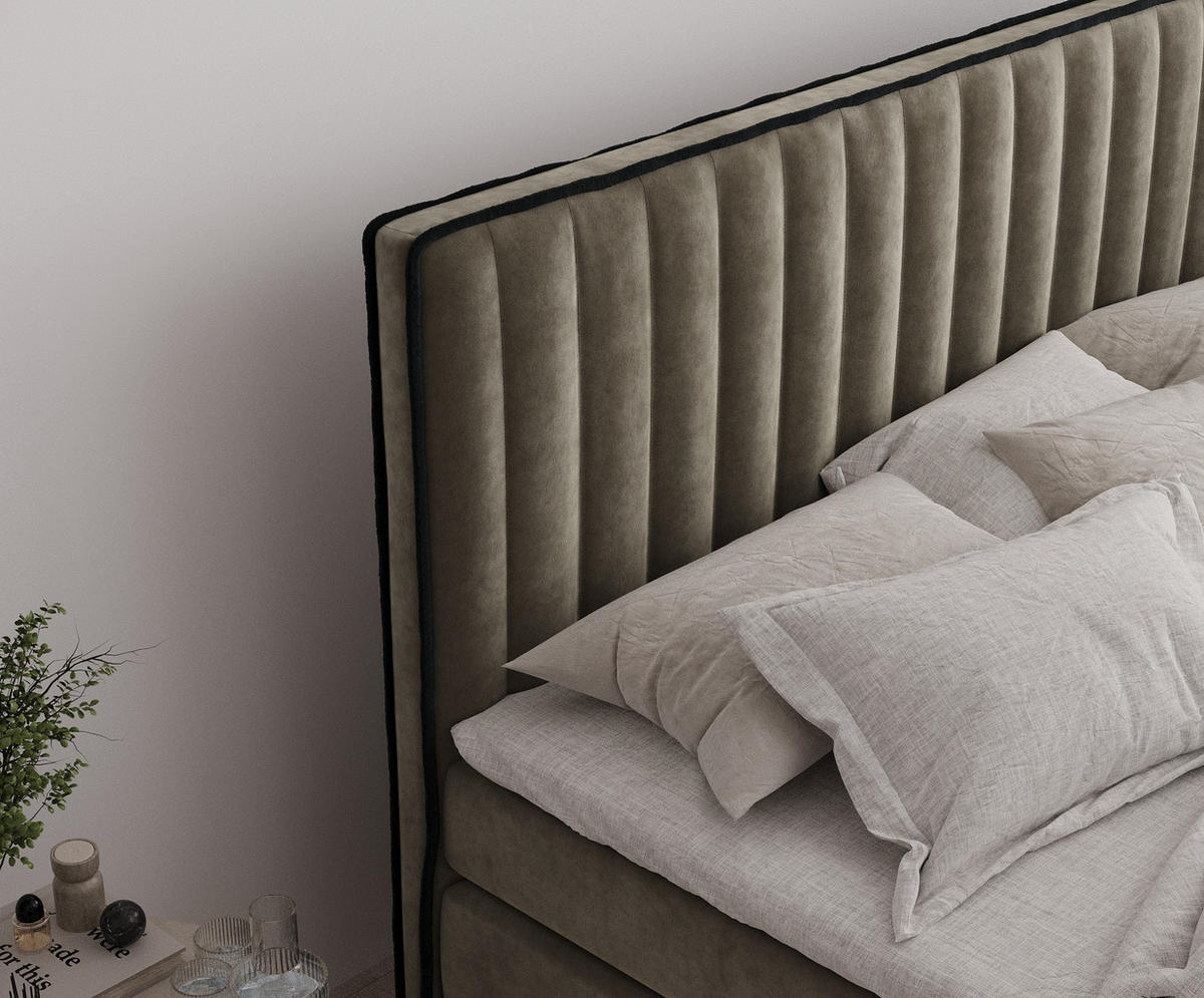 BOXSPRINGBETT Nocturne Taupe 180/200 cm - Taupe/Schwarz, Holz/Holzwerkstoff (180/200cm) - Maison de Reve