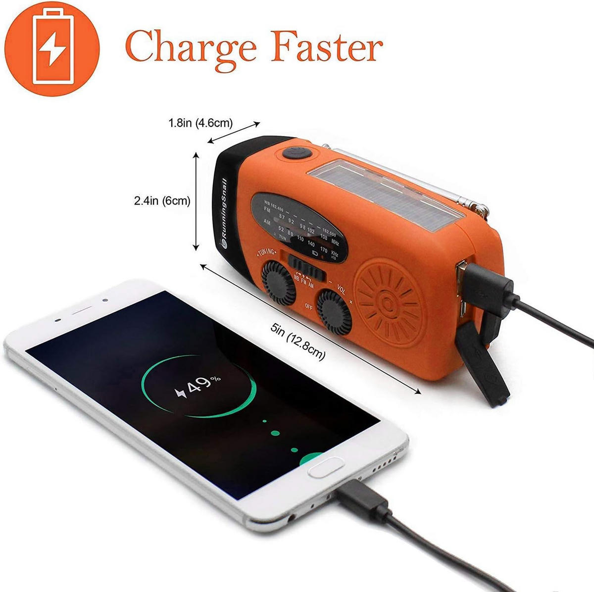 RADIO – NOAA AM/FM – Handkurbel-Generator / LED-Taschenlampe / 2000-mAh-Powerbank – Orange - Orange, Kunststoff (12.7/4.57/6cm) - DCA