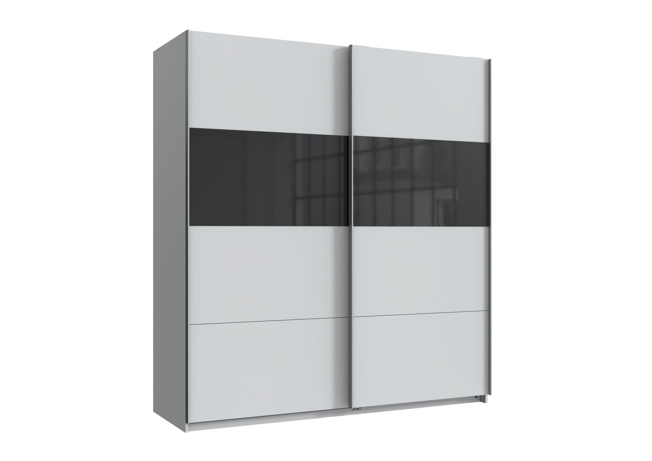 SCHWEBETÜRENSCHRANK Bramfeld in Weiß mit Schwarz Glas 180 x 198 x 65 cm (B x H x T) – Kleiderschrank - Silberfarben/Schwarz, Holzwerkstoff (180/198/65cm)