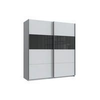 SCHWEBETÜRENSCHRANK Bramfeld in Weiß mit Schwarz Glas 180 x 198 x 65 cm (B x H x T) – Kleiderschrank - Weiß, Holzwerkstoff (80/200/120cm)