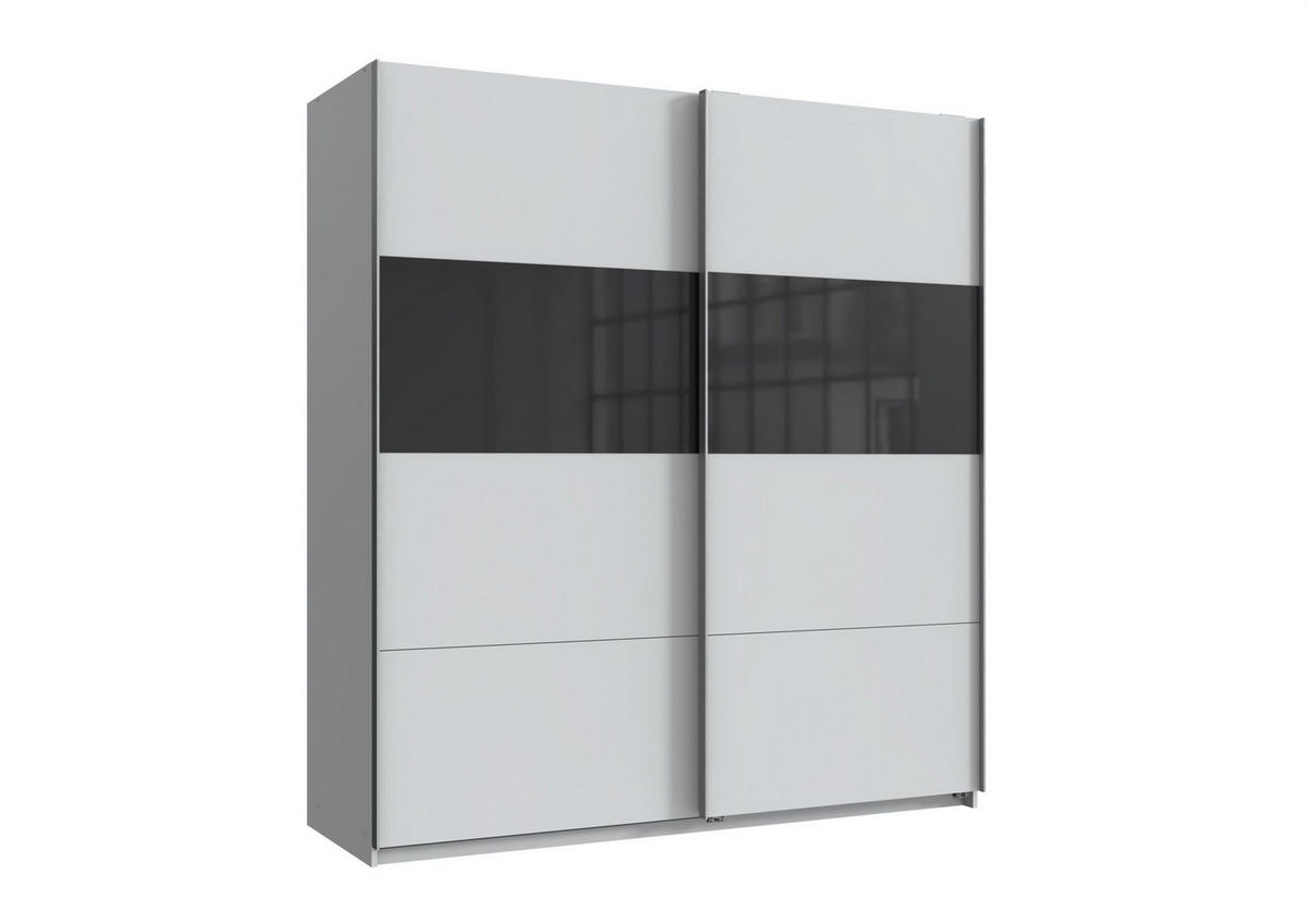 SCHWEBETÜRENSCHRANK Bramfeld in Weiß mit Schwarz Glas 180 x 198 x 65 cm (B x H x T) – Kleiderschrank - Weiß, Holzwerkstoff (80/200/120cm)