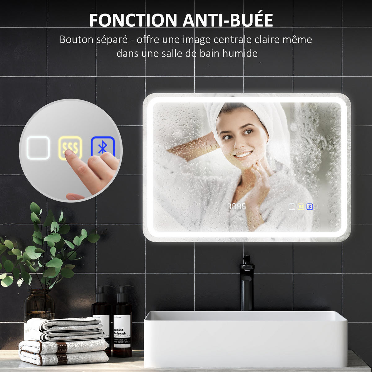 BADEZIMMERSPIEGEL DE-15201 mit Bluetooth, Uhrzeit und Antibeschlag Silber - Silberfarben, Glas (3.5/70/50cm) - ComfortXL