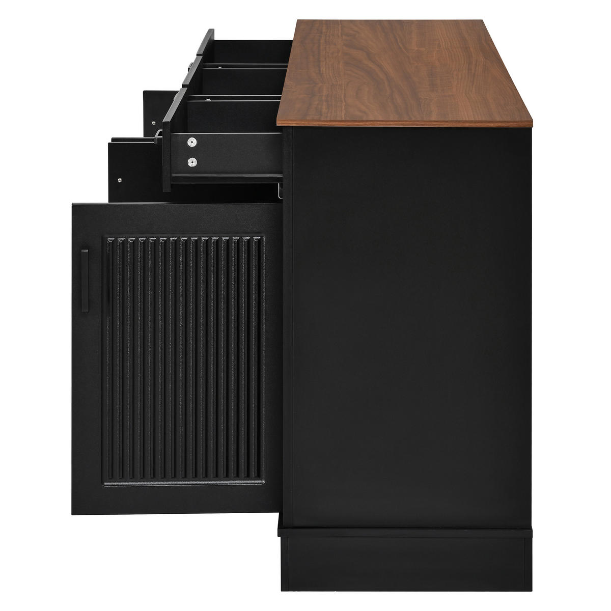 SIDEBOARD 3D Streifen MDF 3 Schubladen 4 Türen Modern Weiß - Schwarz, Holzwerkstoff (160/75/40cm) - FLIEKS