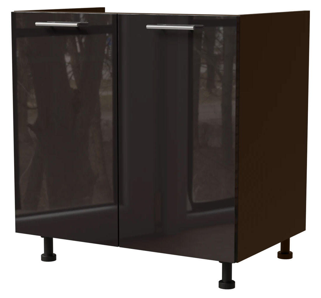 Feldmann-Wohnen Spülenunterschrank Schwarz Hochglanz, Dunkelgrau 80x82x50 cm