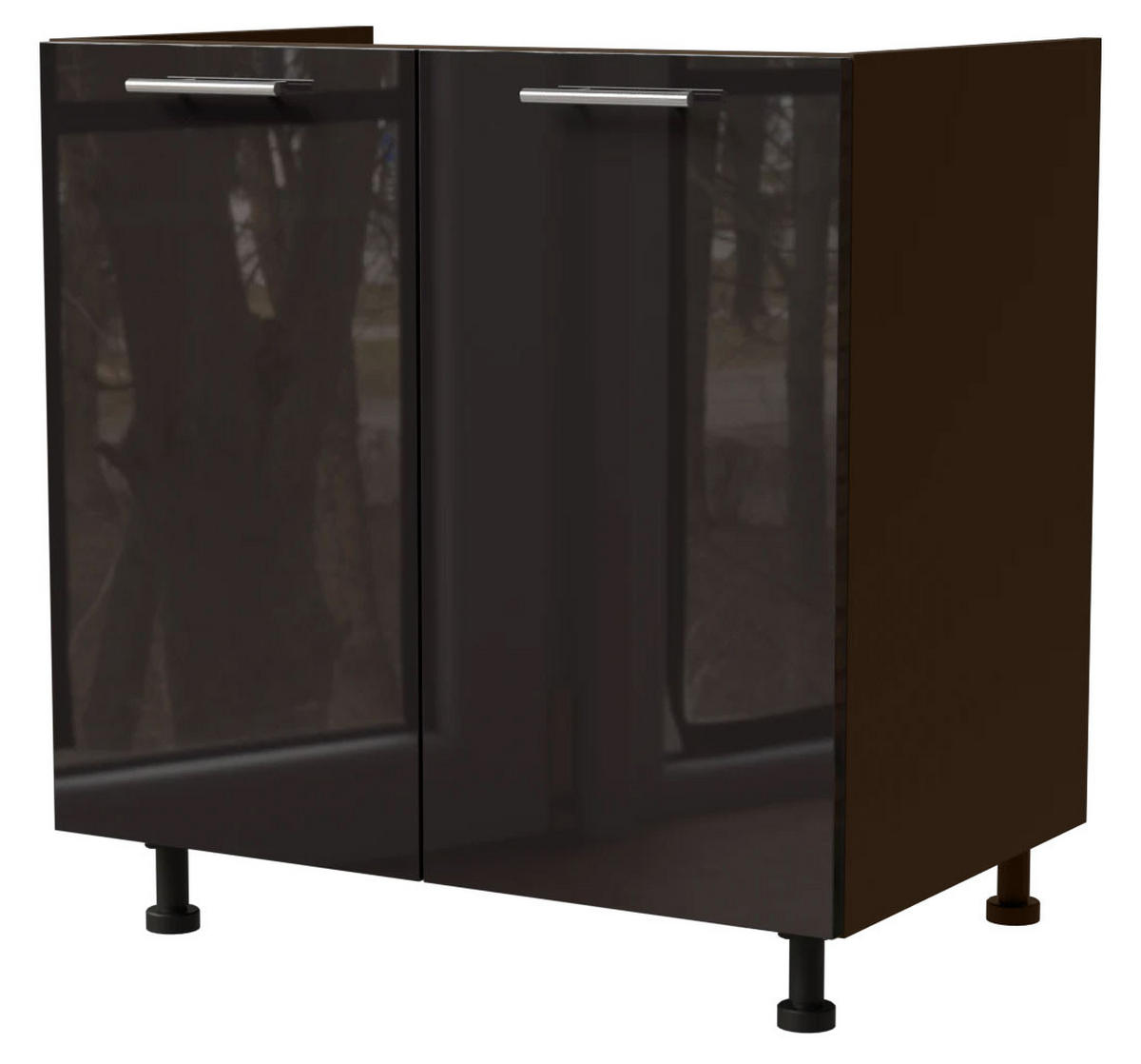 SPÜLENUNTERSCHRANK Essen D8Z/80 Schwarz Hochglanz / Lava Matt 80 / 50 / 82cm - Schwarz Hochglanz/Dunkelgrau, Holz/Holzwerkstoff (80/82/50cm) - Feldmann-Wohnen