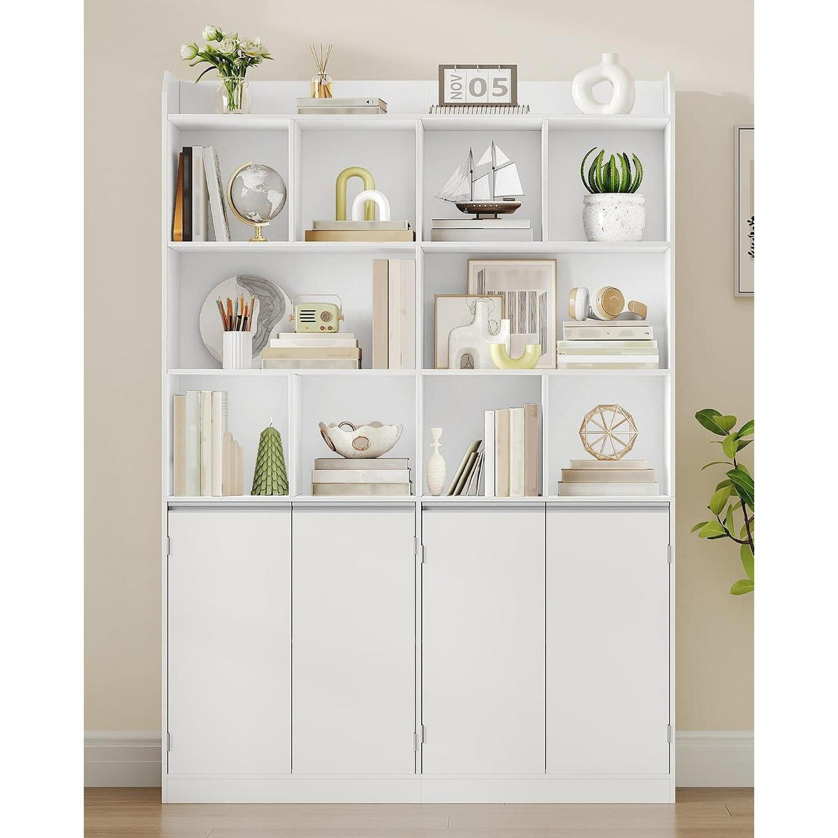 BÜCHERREGAL mit 4 Türen Weiß 30 x 120 x 180 cm - Weiß, Holzwerkstoff (120/180/30cm)