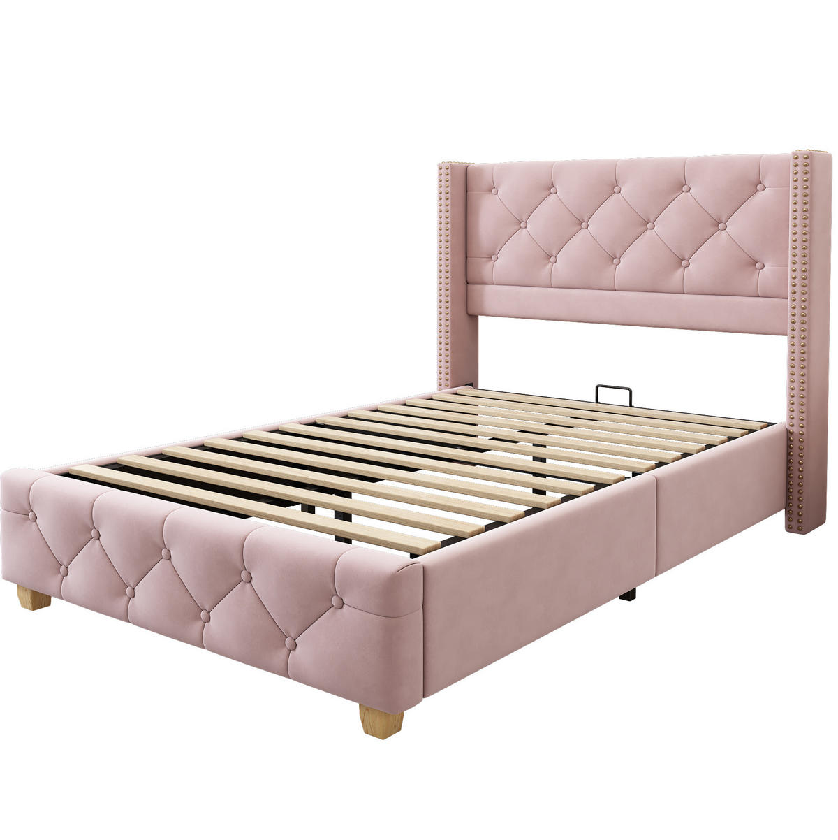 POLSTERBETT aus Samt 90x200 cm in Rosa mit Lattenrost - Rosa, Textil (90/200cm) - Modfu