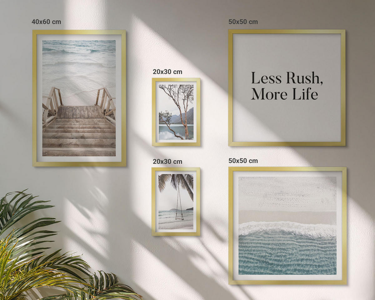 BILDER SET 5er Set - 50x50 cm & 20x30 cm & 40x60 cm Goldrahmen - Tropenurlaub - Goldfarben, Kunststoff (40/60cm) - TULUP