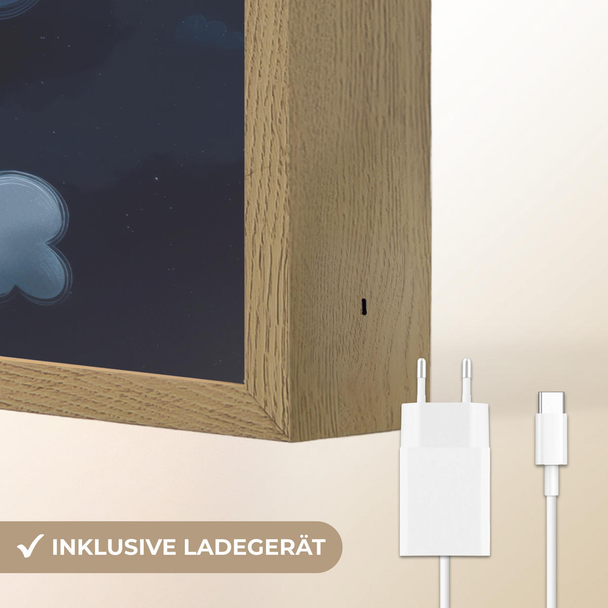 NÁSTĚNNÁ LAMPA S AKUMULÁTOREM Medvídek - Měsíc - Mraky - Hvězdy 40x30 cm - tmavě modrá, kompozitní dřevo (40/30/8cm) - OnlyWow