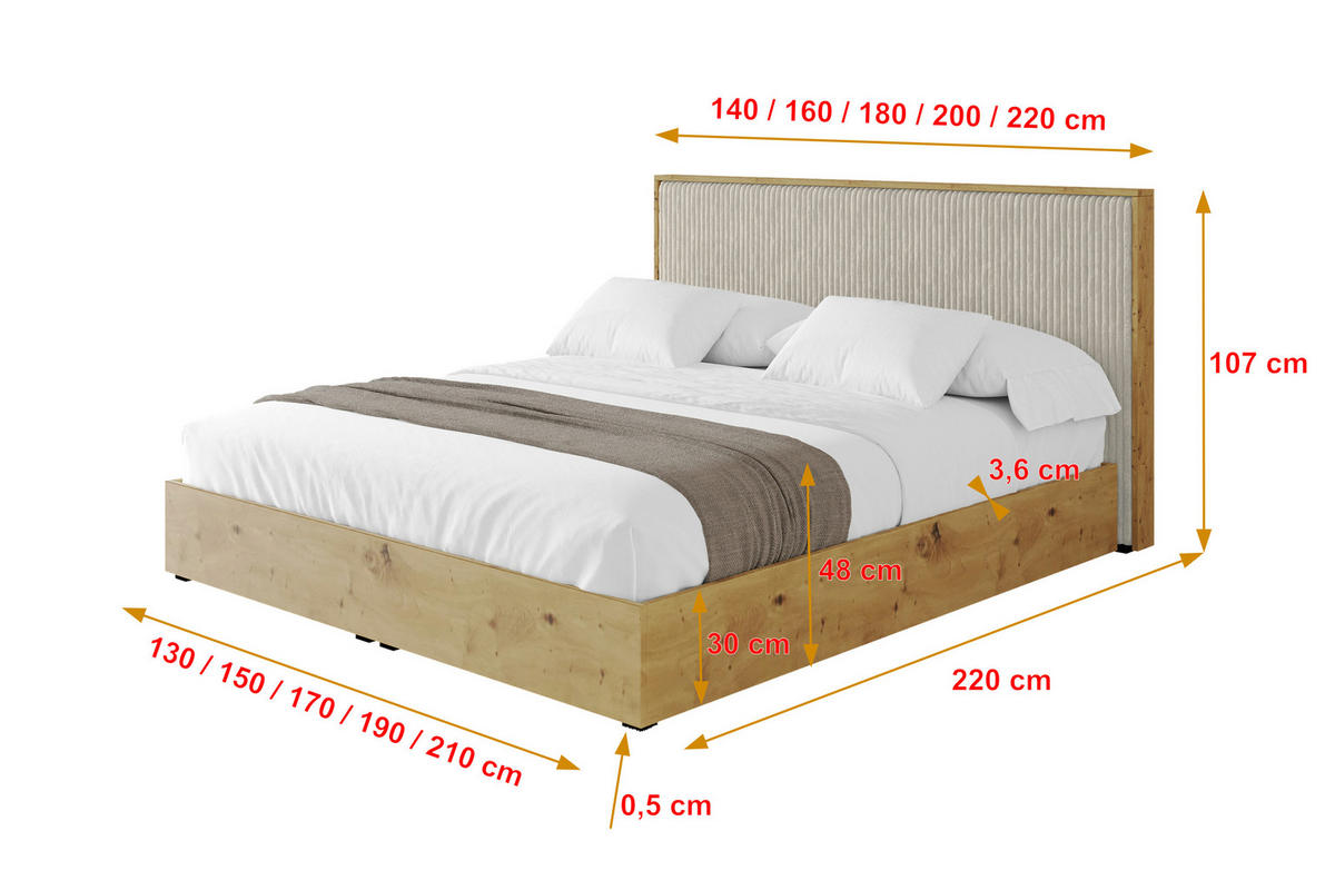 POLSTERBETT mit Bettkasten und Lattenrost, Boxbett mit Kopftei und Stauraum ohne Matratze - ENZO10 140x200 Creme - Beige, Holzwerkstoff/Textil (140/200cm) - ALTDECOR