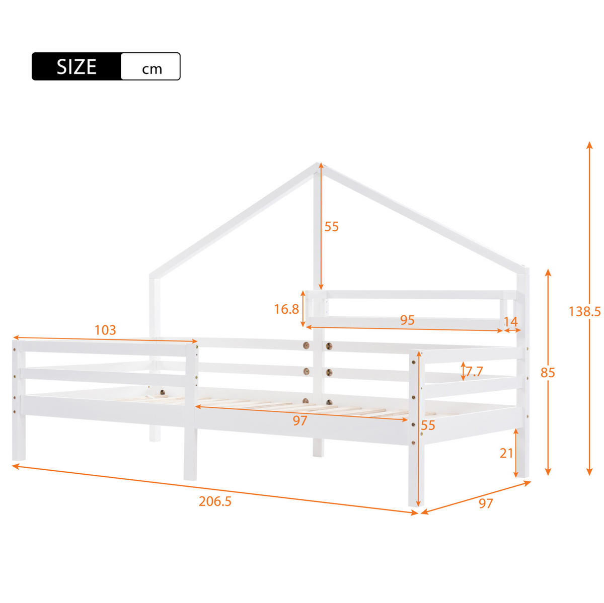 KINDERBETT 90/200 cm aus Kiefernholz mit Bücherregal und Rundum-Schutz, Weiß - Weiß, Holzwerkstoff (90/200cm) - Redom