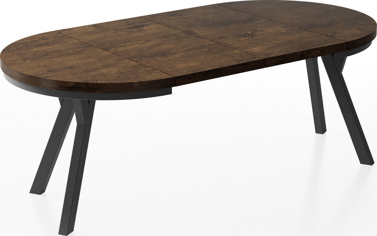 ESSTISCH Lume runder ausziehbarer, Lefkas Eiche 100-200/100/76 cm - Alteiche/Schwarz, Holz/Holzwerkstoff (100/200/76cm) - WFL GROUP