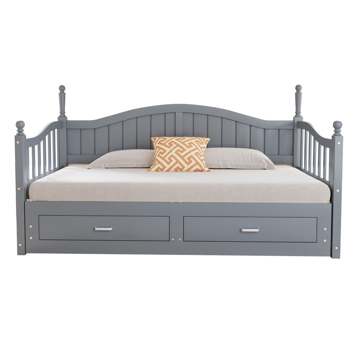 BETT Ausziehbares Schlafsofa 90/190 cm Grau aus Kiefernholz mit Schubladen - Grau, Holzwerkstoff (90/190cm) - OKWISH