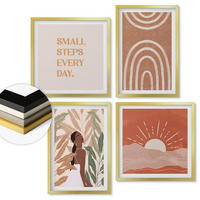WANDBILDER 4er Set - 50x50 cm & 40x60 cm Goldrahmen - abstrakte Formen im Boho-Stil - Goldfarben, Kunststoff (50/50cm) - ArtPrintCave