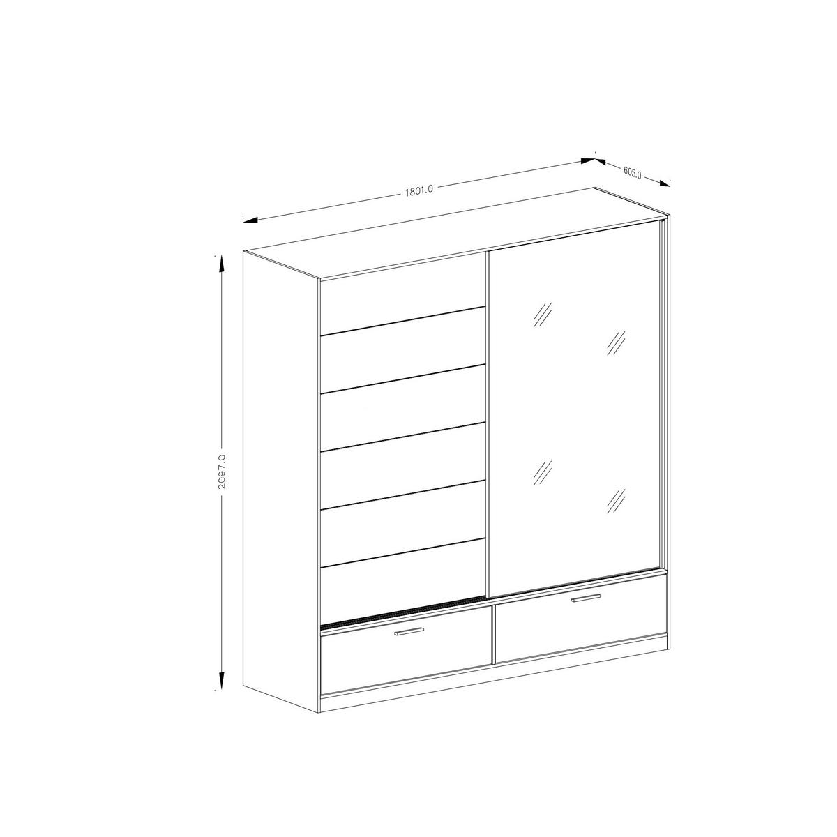 SCHWEBETÜRENSCHRANK BETTINA 180/209/61 cm 2-türig mit Spiegel Eiche Mauvella - Eichefarben, Holzwerkstoff (180/209/61cm) - MASSENO
