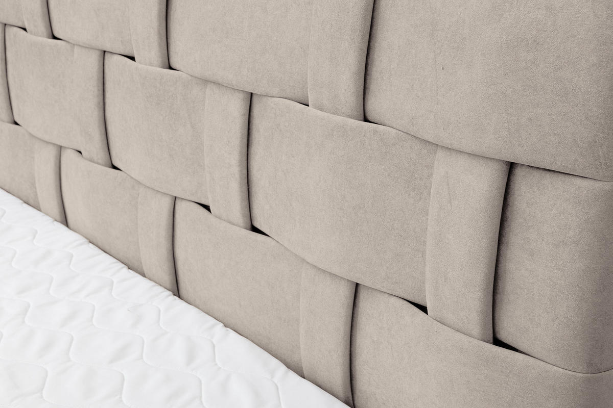 BOXBETT Charlotte mit 2 Bettkästen, Maße: 140x200 cm, Farbe: Beige, Velourstoff, mit Bonell-Matratze inkl. Topper - Beige, Holz/Kunststoff (140/200cm) - VENASI MÖBEL