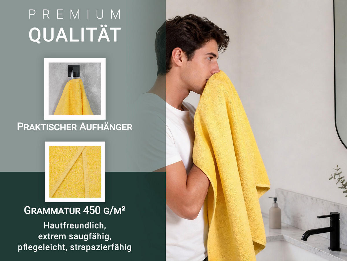 HANDTÜCHER, 10er-Set, 50x100 cm, 100% Baumwolle, Gelb - Gelb, Textil (50/100cm) - Zollner
