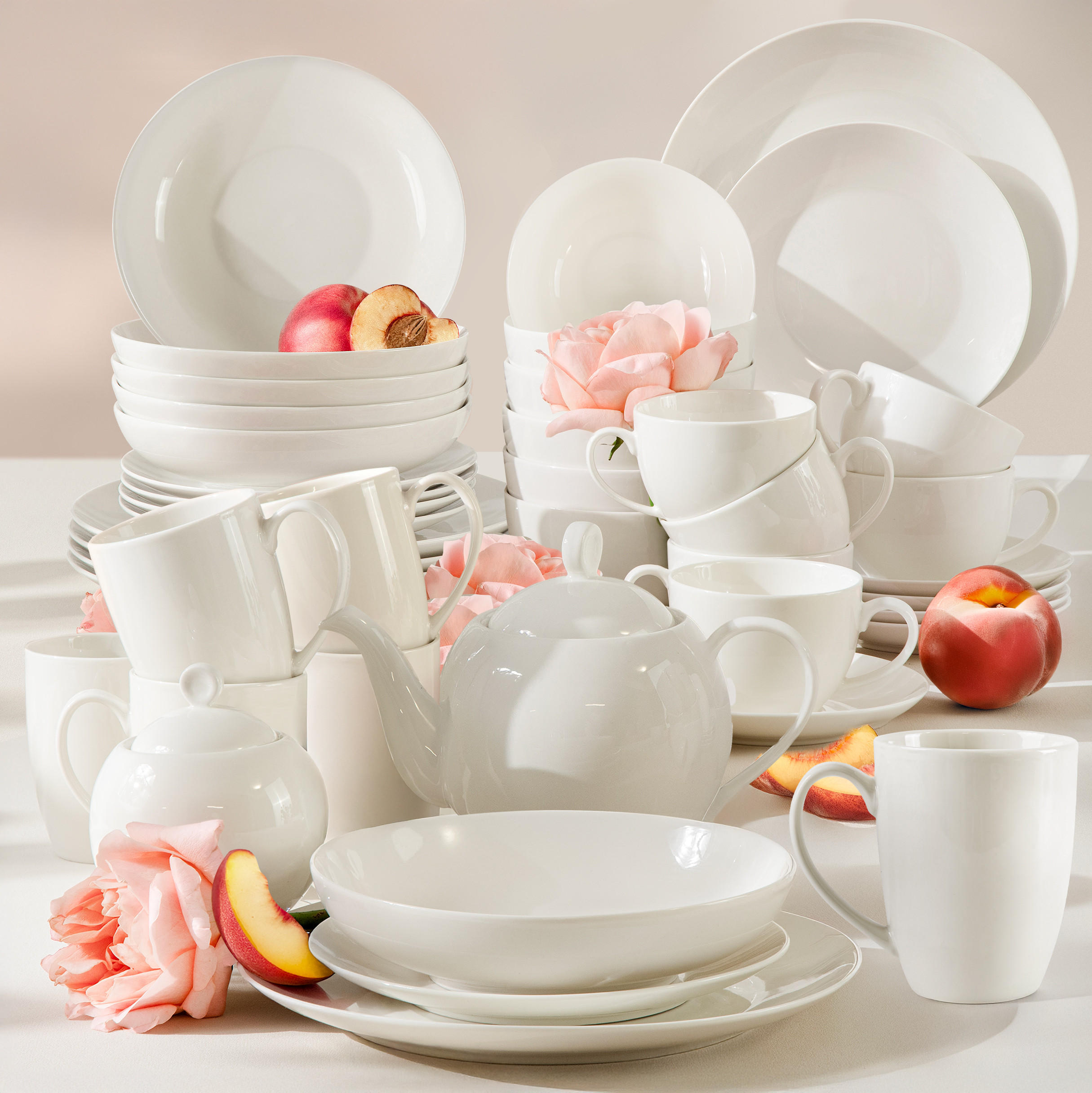 KOMBISERVICE 6 Personen AD BELLA 44-tlg,Porzellan, ecru - Ecru, Keramik (26/2.5/26cm) - KONSIMO®