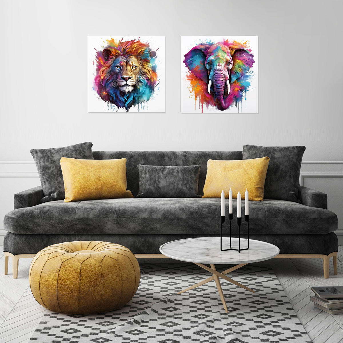 GLASBILD 50x50 cm Elefant bunt Pop Art - Weiß, Glas (50/50cm) - artissimo