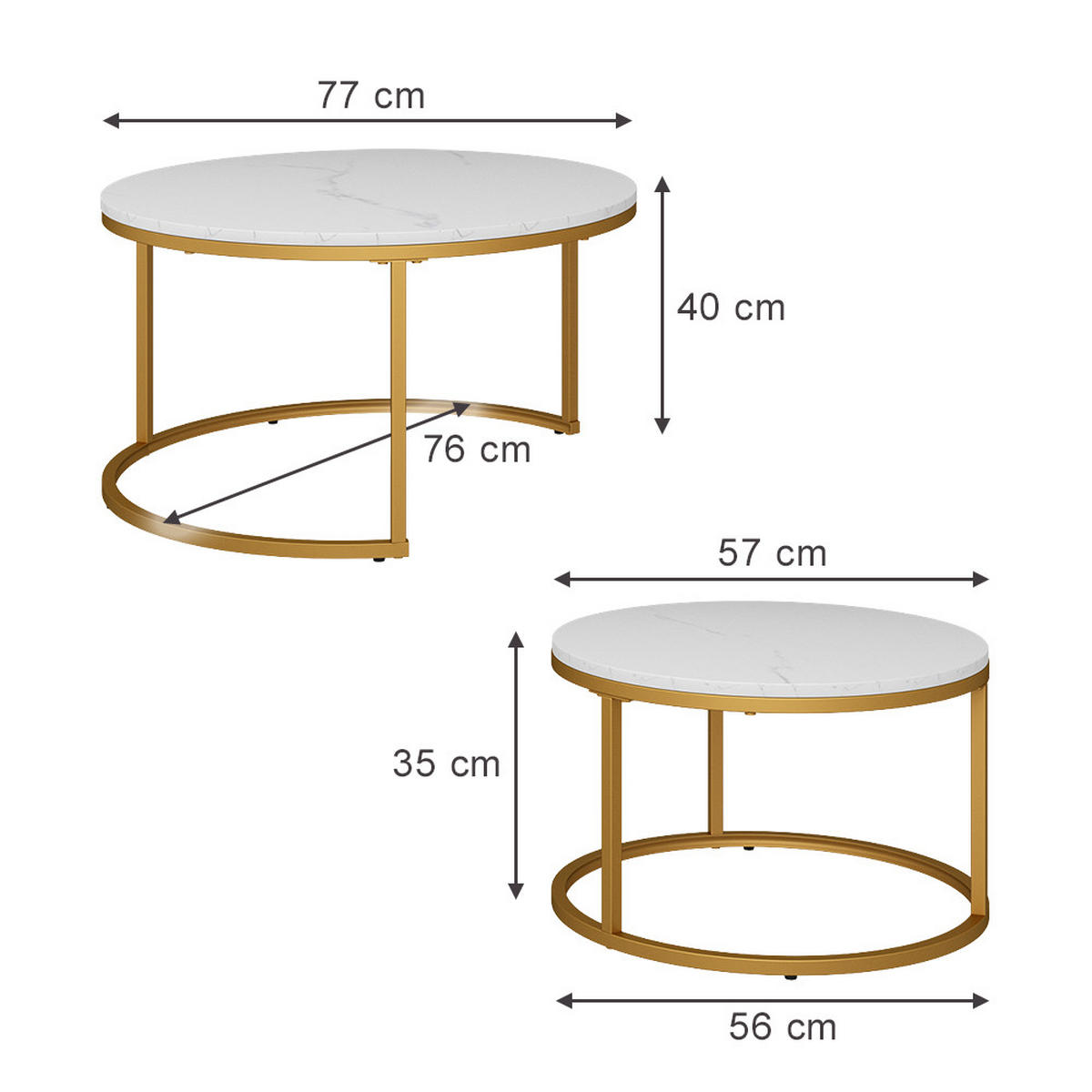 COUCHTISCH-SET Montreal Weiß/Gold 77 x 40 cm 2 Teile - Goldfarben/Weiß, Holzwerkstoff (40/77/40cm) - Vicco
