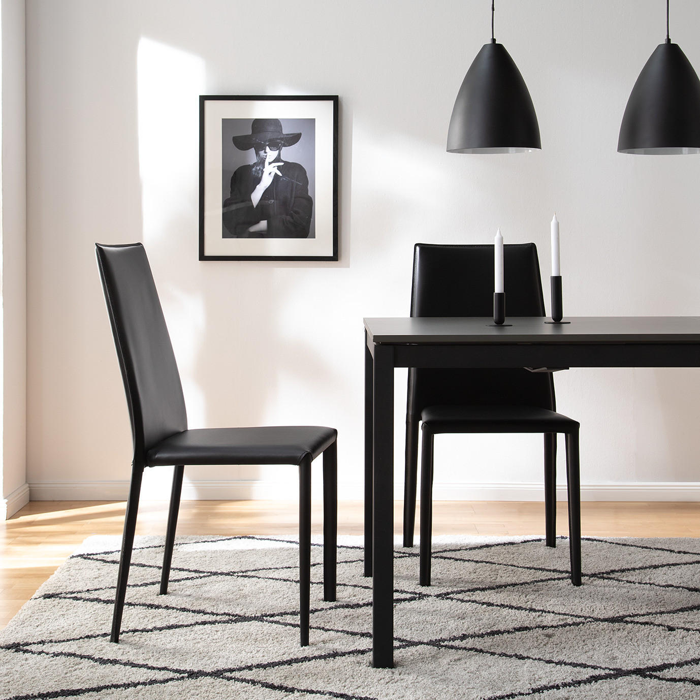 ESSZIMMERSTUHL - Recyceltes Leder / Eisen, 2er-Set - Schwarz, Leder (46/97/56cm) - home24