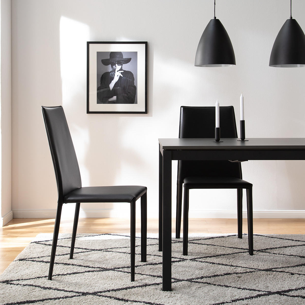 ESSZIMMERSTUHL - Recyceltes Leder / Eisen, 2er-Set - Schwarz, Leder (46/97/56cm) - home24