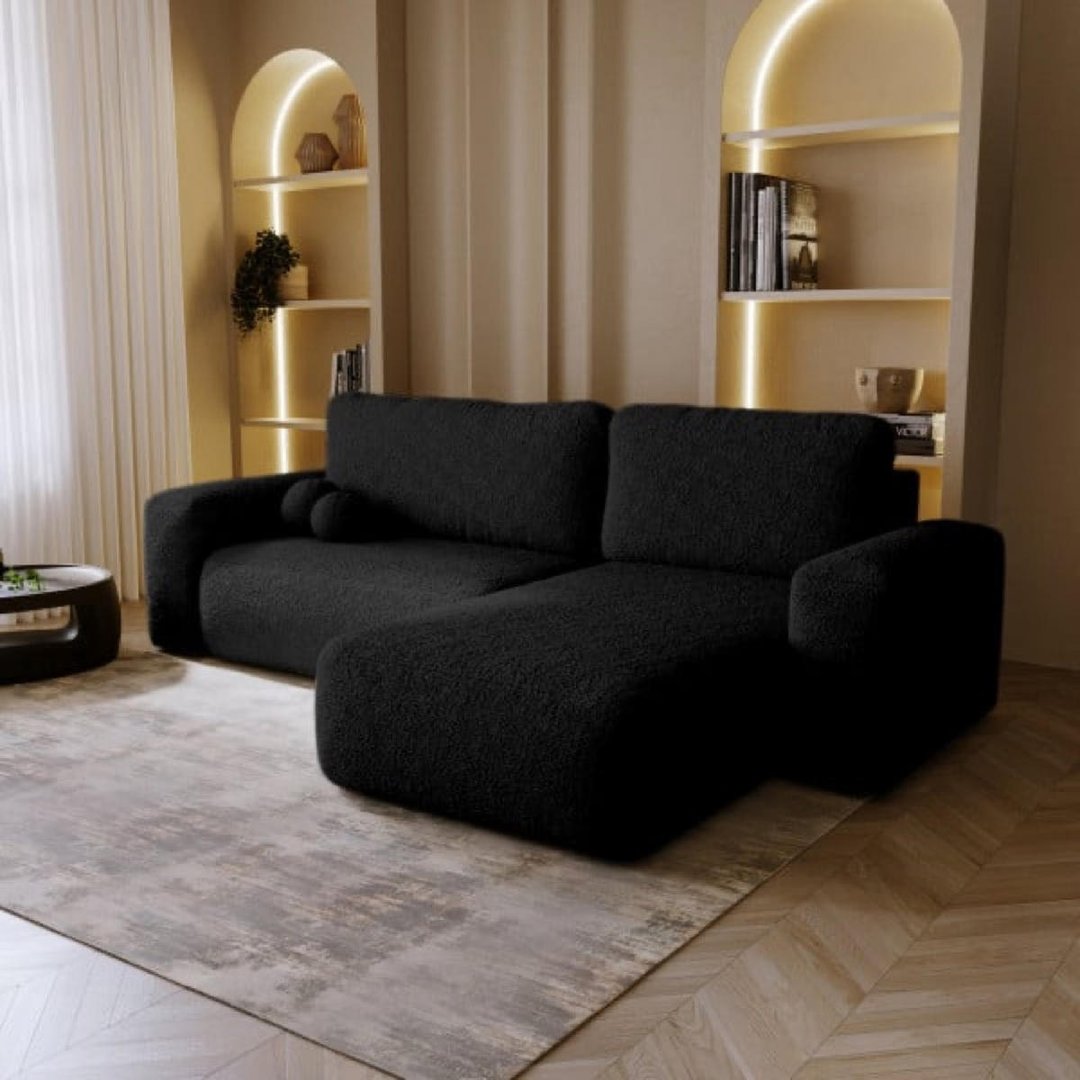 ECKSOFA Schwarz ILO Mit Schlaffunktion Und Bettkasten - Schwarz, Textil (282/177cm) - Sepro Meble