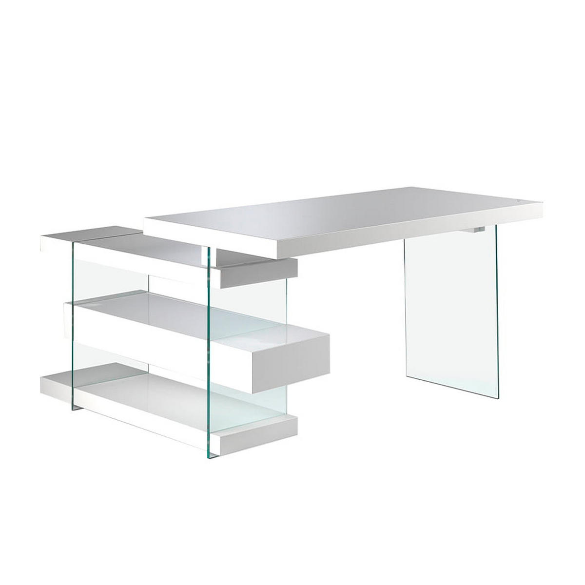 SCHREIBTISCH Rechteckig Glas | Weiß 140/127/75 cm - Transparent/Weiß, Glas/Holz (127/140/75cm) - ANGEL CERDA