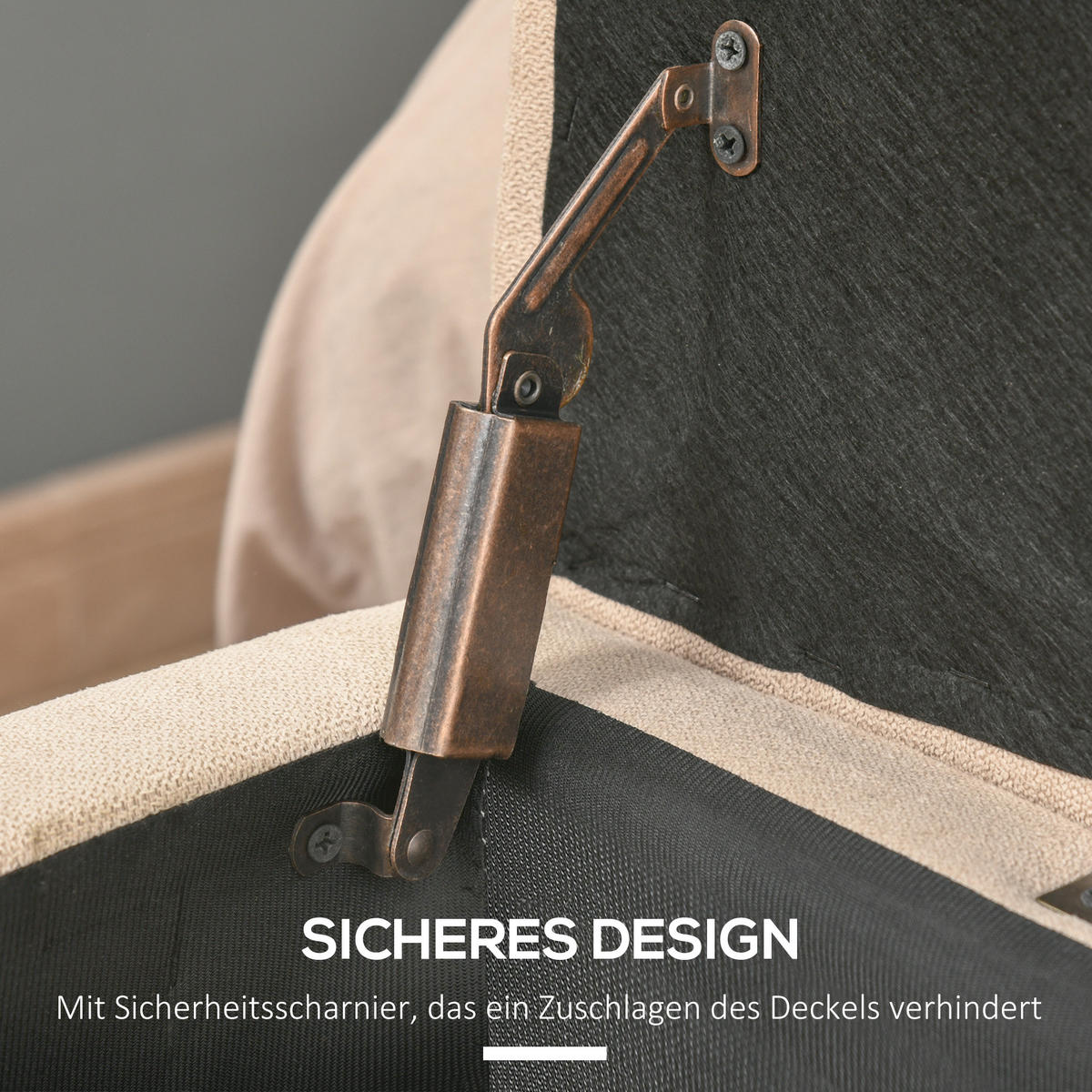 SITZBANK, Polsterbank mit Stauraum, Bettbank mit Deckel, Leinenoptik, Beige - Beige, Kunststoff (49/41.5/125cm) - HOMCOM