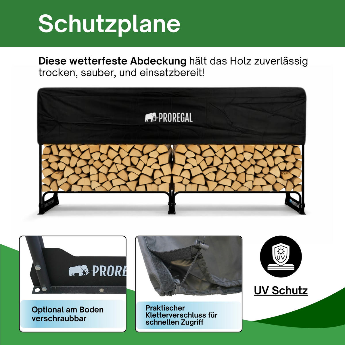 KAMINHOLZREGAL Chimera außen inkl Abdeckung 117x260x36cm Schwarz - Schwarz, Metall (260/117/36cm) - PROREGAL