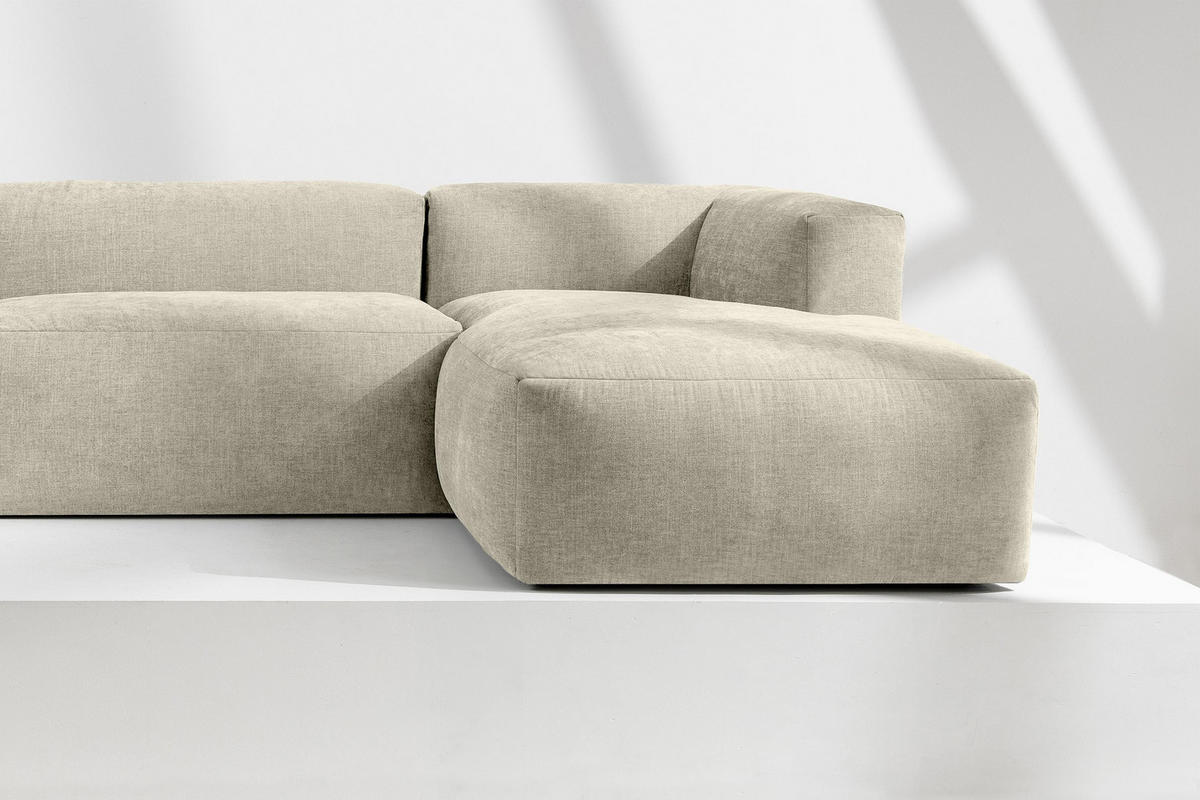ECKMODULSOFA-RECHTS BUFFO 3/4 Sitzer mit extrem weicher Sitzfläche, Gewebestoff, ecru - Ecru, Textil (237/180cm) - KONSIMO®