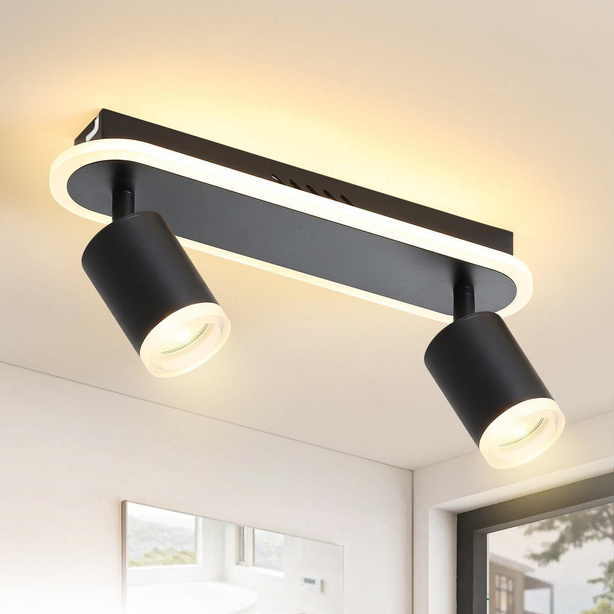 LED-DECKENLEUCHTE Lichtelf 2-flammig 33/6/9 cm - Schwarz, Kunststoff (33/6/9cm) - Nettlife