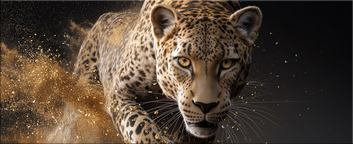 GLASBILD 125x50 cm Löwen schwarz beige - Goldfarben, Glas (125/50cm) - artissimo