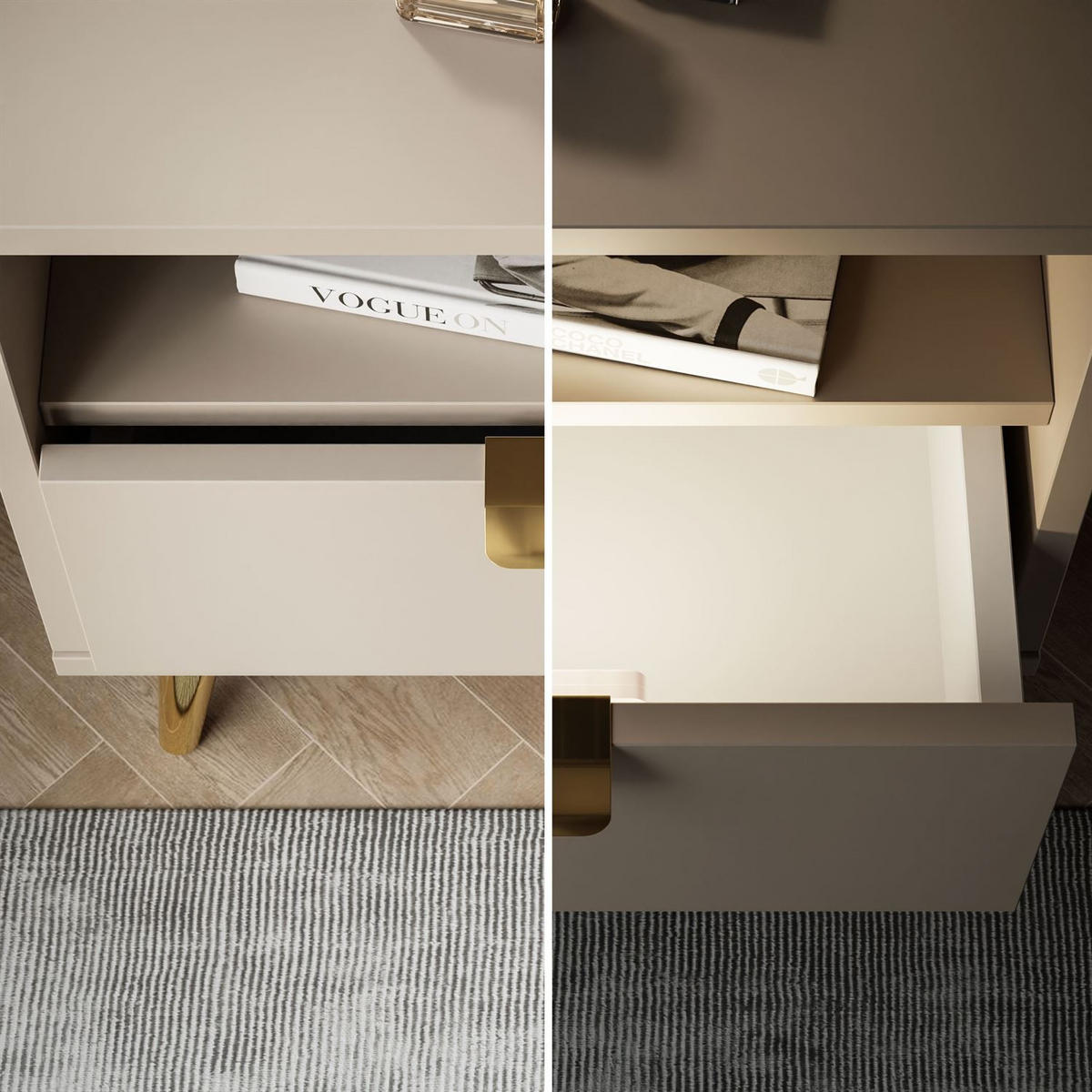 NACHTTISCH ALDO mit LED-Beleuchtung Kaschmir - Kaschmir, Holzwerkstoff (38/46/33cm) - Lookway