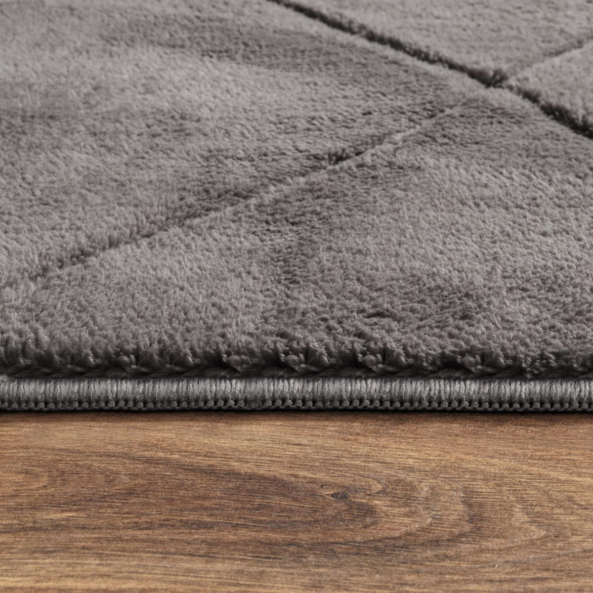 KURZFLORTEPPICH Waschbar, mit Rauten-Struktur, Anthrazit, 60 x 100 cm - Anthrazit, Textil (60/100cm) - KADIMA DESIGN