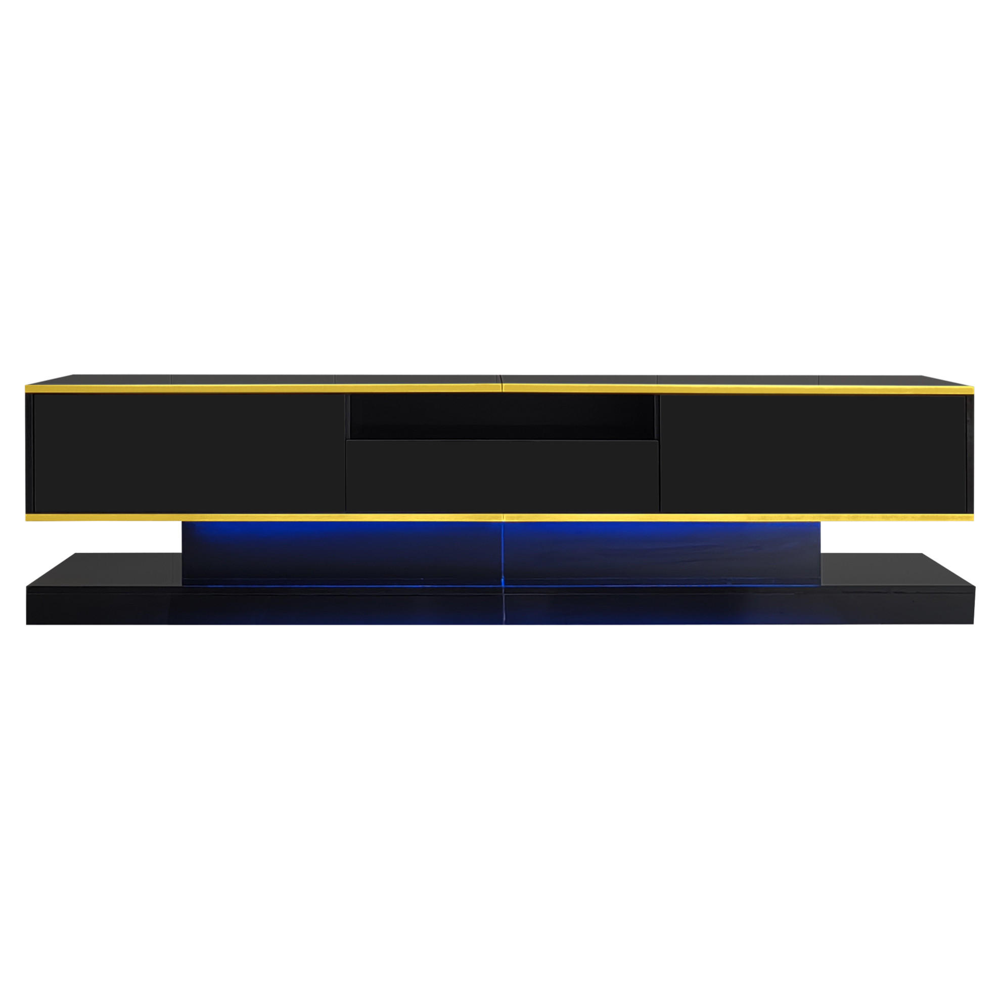 TV-LOWBOARD 180/38/45 cm Schwarz/Gold aus Holzwerkstoff mit LED - Schwarz, Holzwerkstoff (180/45/38cm) - OKWISH