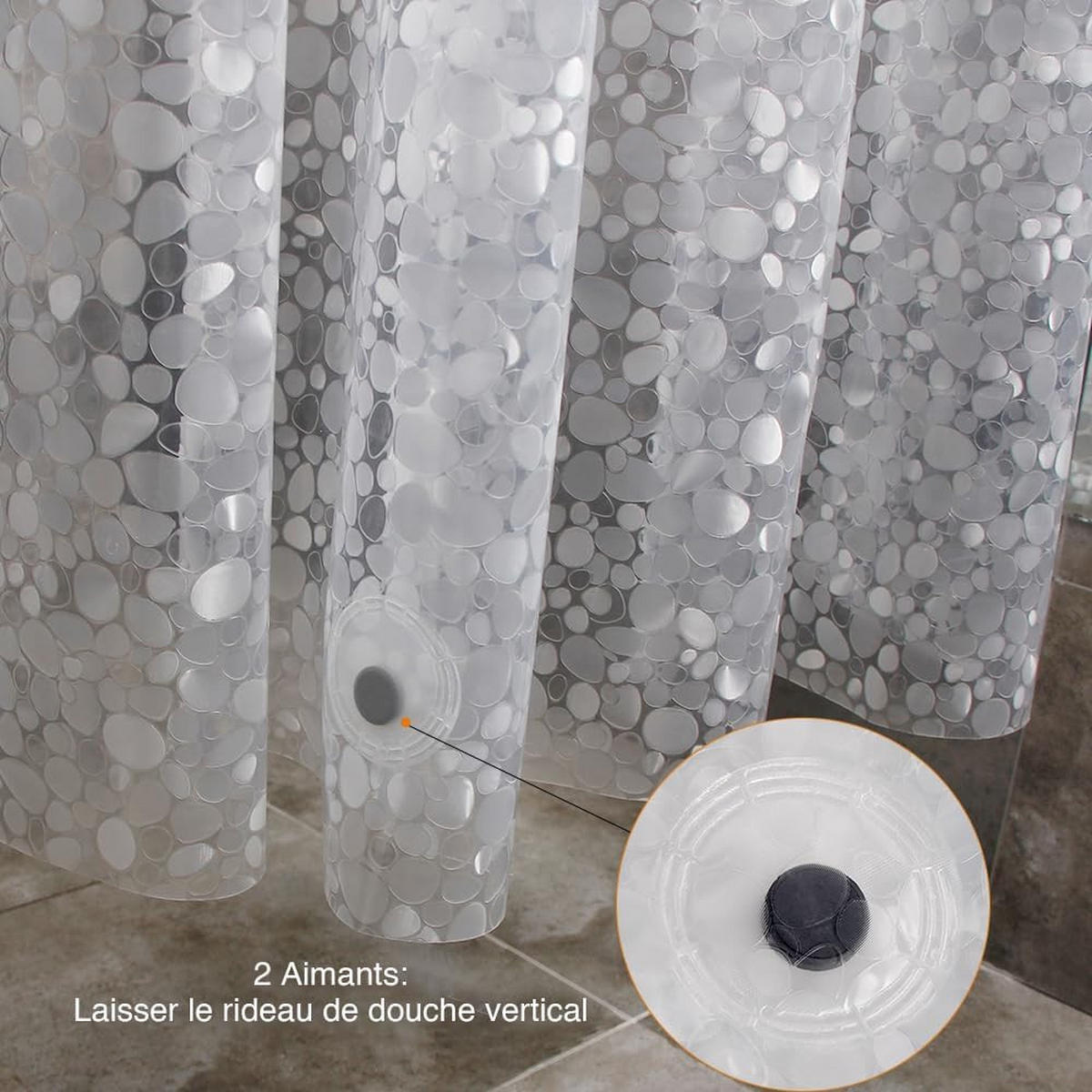 DUSCHVORHANG EVA schimmelresistent wasserdicht mit Ringe und Magnetgewicht halbdurchsichtig - Transparent, Kunststoff (120/180cm) - MCBOSON