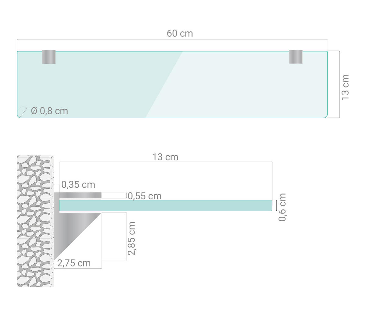 GLASABLAGE 60x13 cm Glas Weiß - Transparent, Glas (60/0.6/13cm) - TULUP