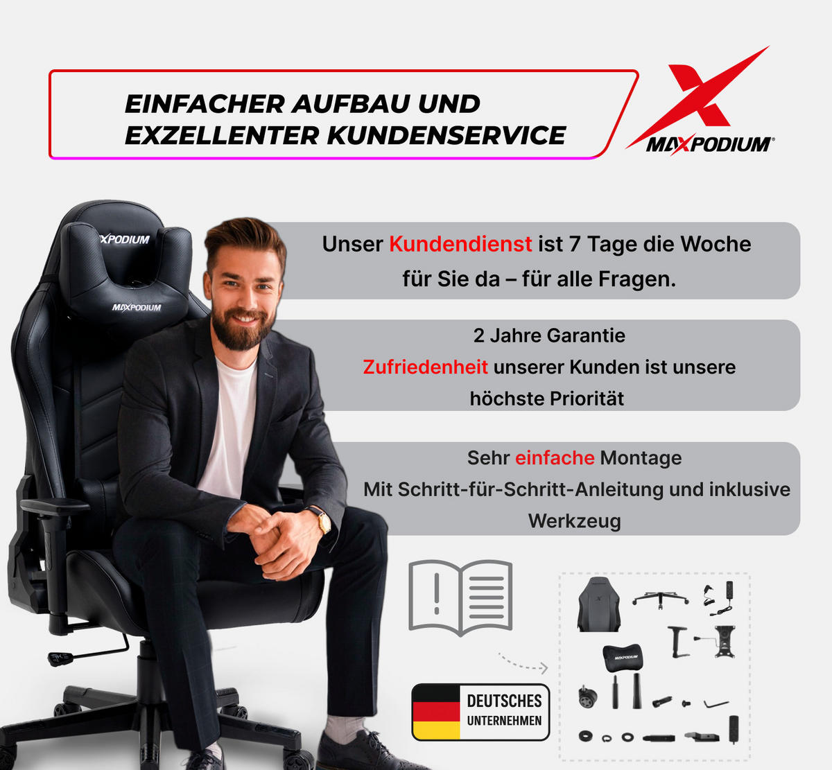 GAMING-STUHL Tactical SMI mit Massagefunktion Schwarz - Schwarz, Metall (55/137/55cm) - MaxPodium