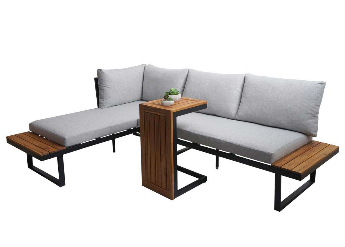 GARTEN GARNITUR Lounge-Set Hellgrau - Grau, Metall - PROREGAL