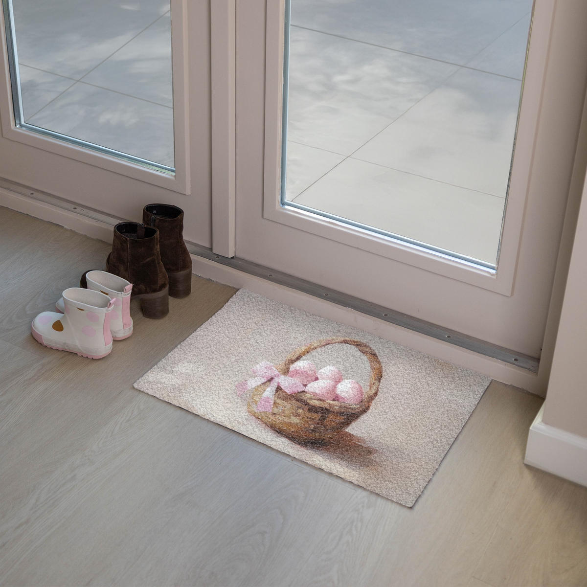 FUSSMATTE Korb - Eier - Rosa 60x40 cm - Beige, Kunststoff (40/60cm) - MuchoWow