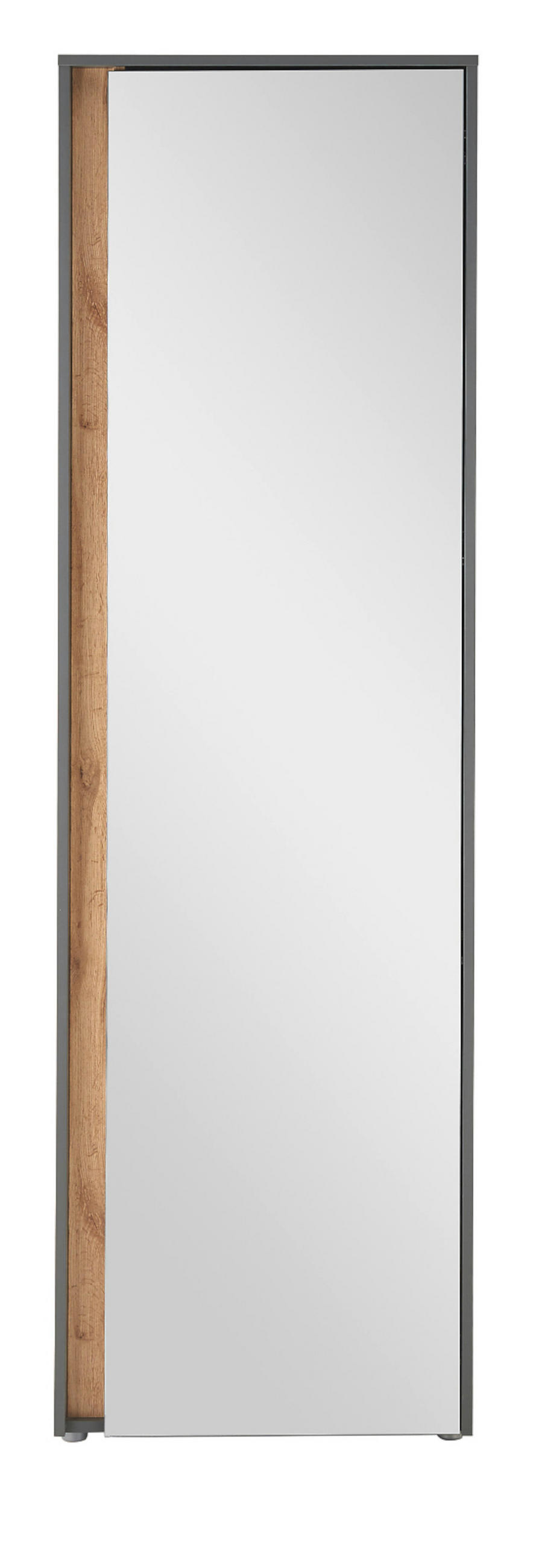 GARDEROBENSCHRANK grau matt, Eiche Wotan 60 cm, Flurschrank mit Spiegel - Silberfarben/Eiche Wotan, Glas/Holzwerkstoff (60/200/40cm) - Furn.Design