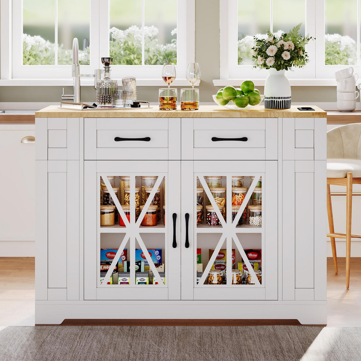 KÜCHENINSEL 120/40/92 cm weiß/natur aus MDF mit Klapptisch - Weiß, Holzwerkstoff (120/92/65cm) - OKWISH