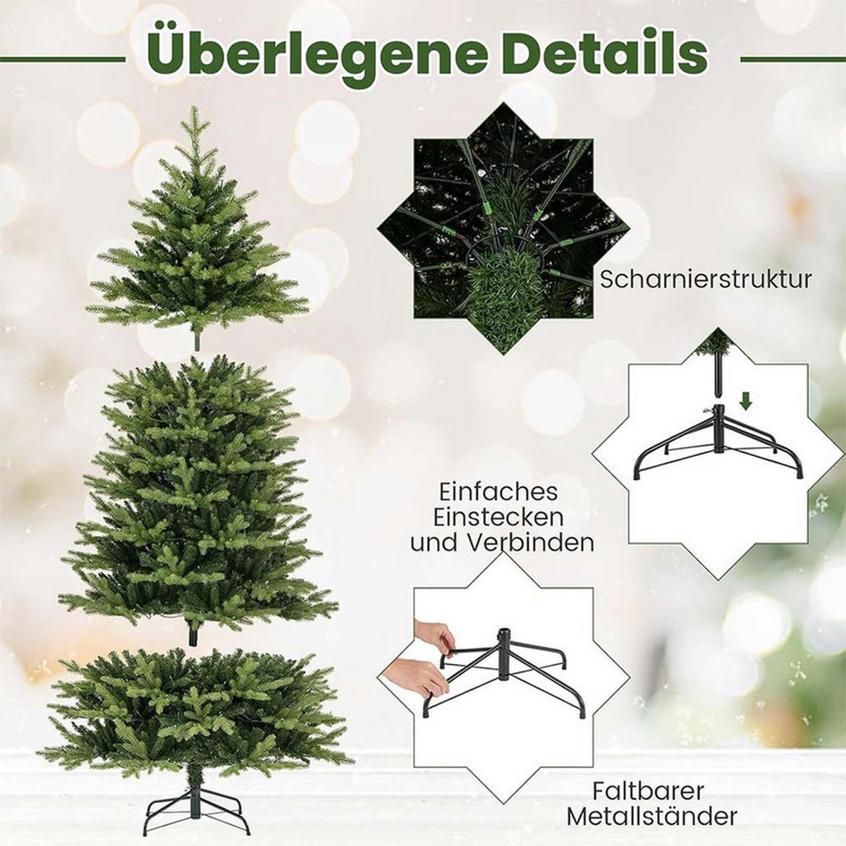 WEIHNACHTSBAUM mit 11 Lichtmodi 210cm Grün - Grün, Metall (210cm) - COSTWAY