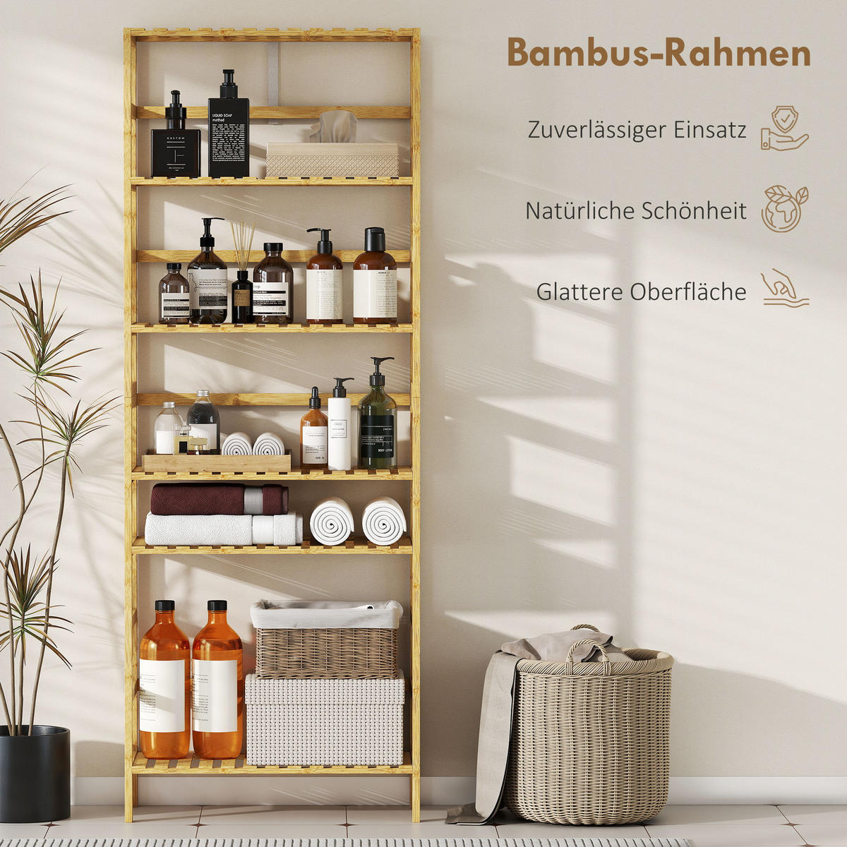 STANDREGAL Bambus Naturholz - Naturfarben, Holz/Bambusholz (26/161/60cm) - HOMCOM