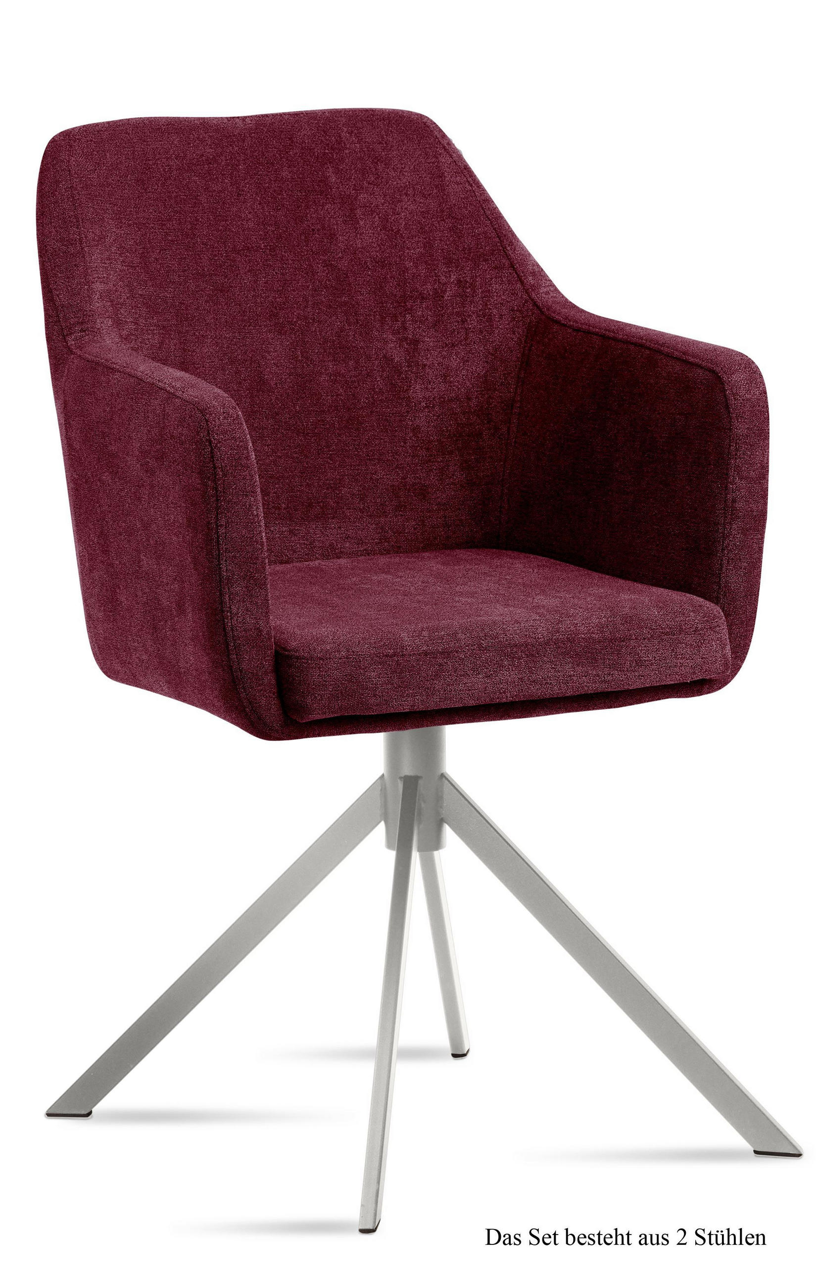 ARMLEHNSTUHL (2er-Set) Dorrie 57x87x60 Edelstahl/Marsala - Edelstahlfarben/Brombeere, Kunststoff (60/87/57cm) - 58aufmkessel