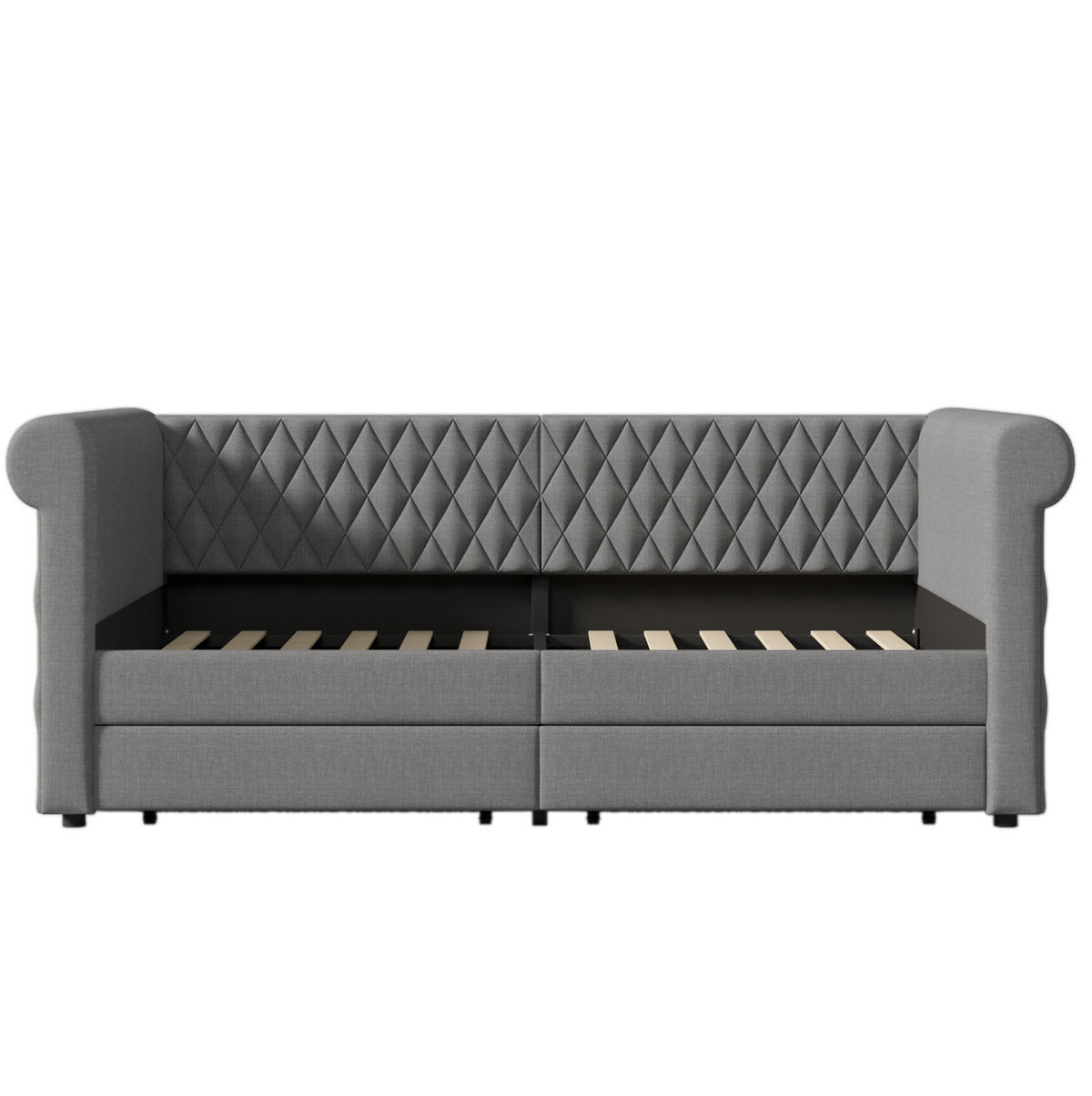 BETT Vintage Kopfteil mit 2 Schubladen Grau Leinen 90/200 cm - Grau, Textil (90/200cm) - OKWISH