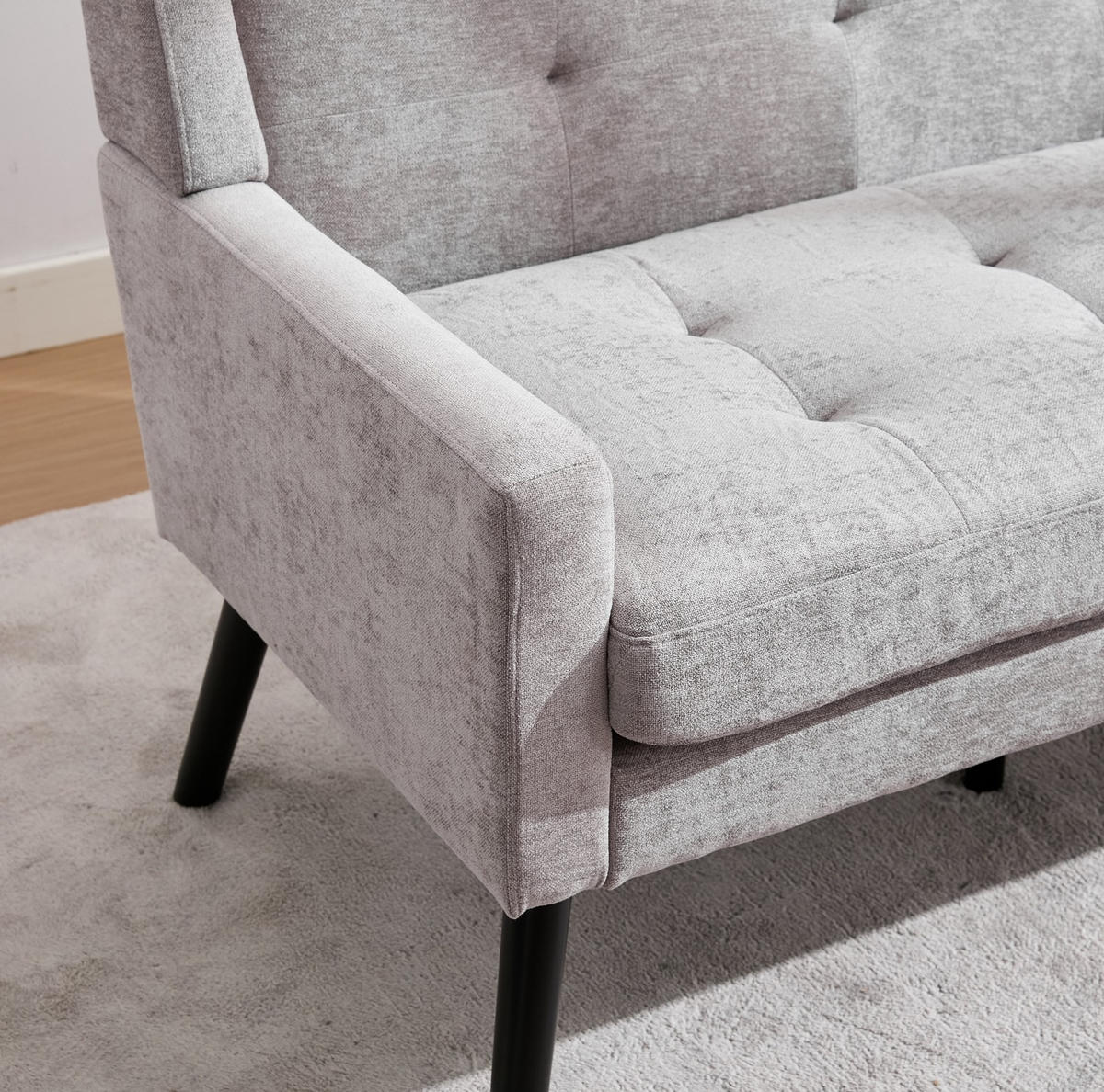 2-SITZER 120/75/88 cm Hellgrau aus Leinen mit Knopfpolsterung - Hellblau, Textil (75/88/120cm) - OKMYHOME