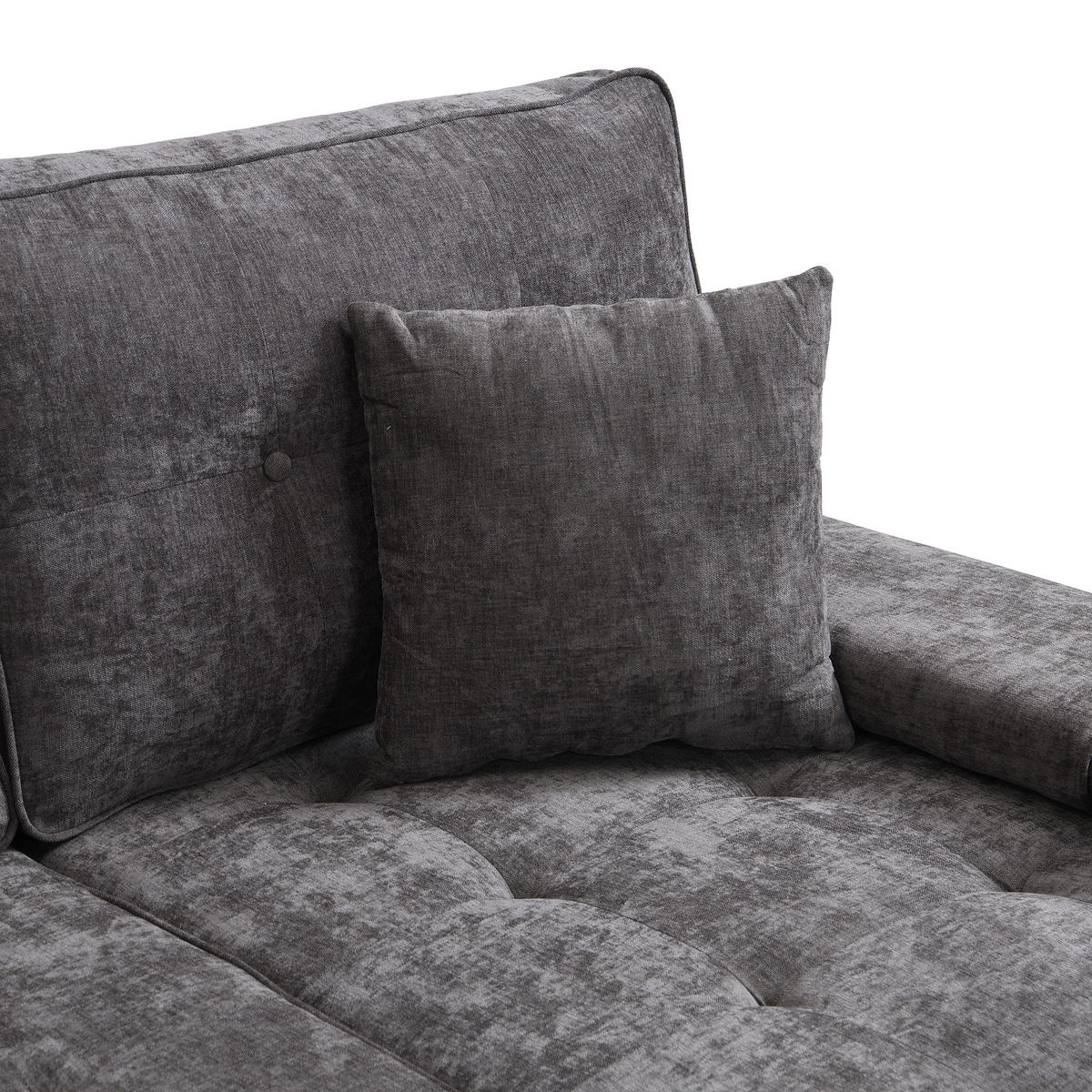 ECKSOFA 3-Sitzer Chenille Antikgrau mit Hocker und Kissen - Grau, Holzwerkstoff/Kunststoff (195/149cm) - WISHDOR