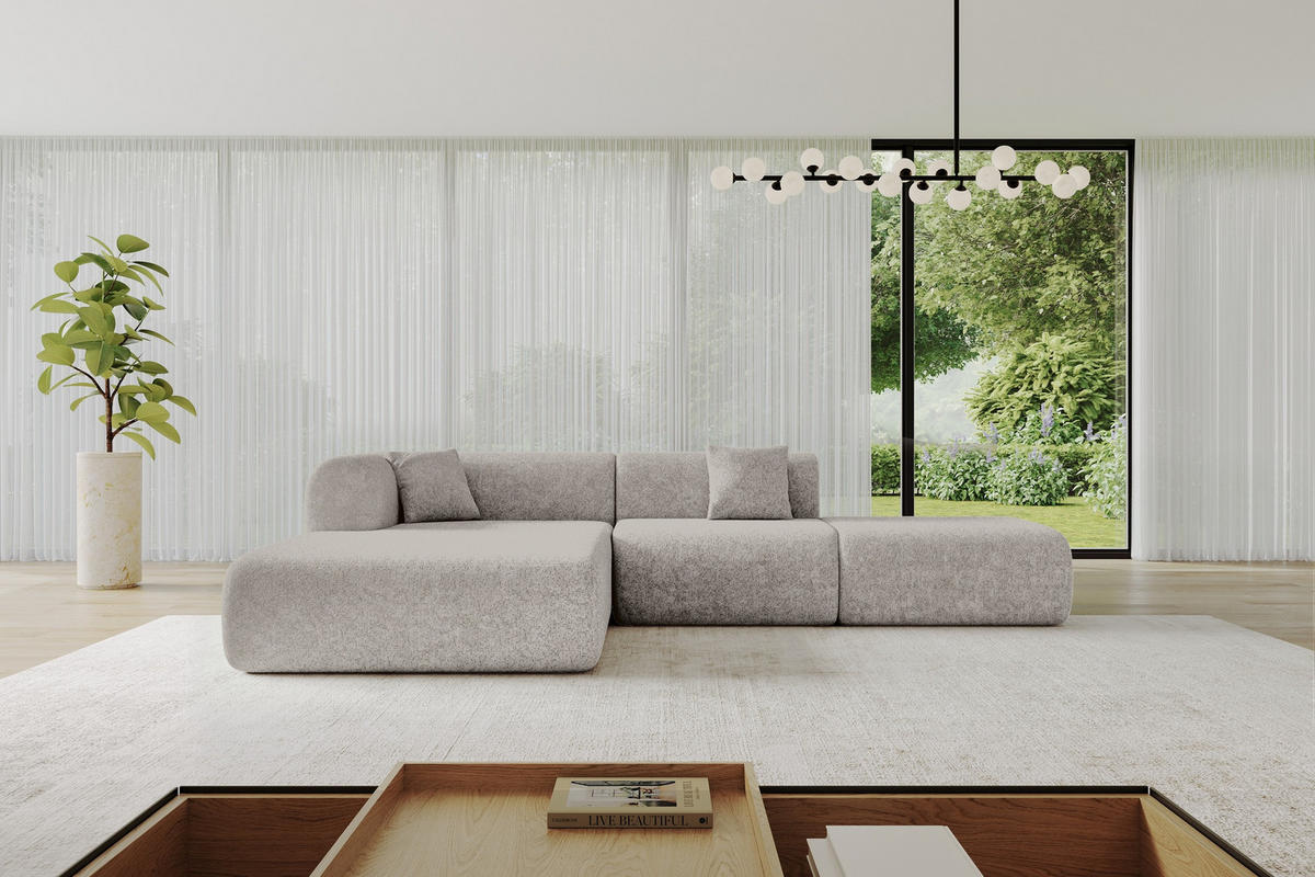 ECKSOFA Ottomane Links OVLY-L 289x176x71 Hellgrau Chenille - Hellgrau/Schwarz, Holzwerkstoff/Kunststoff (176/289cm) - ALTDECOR